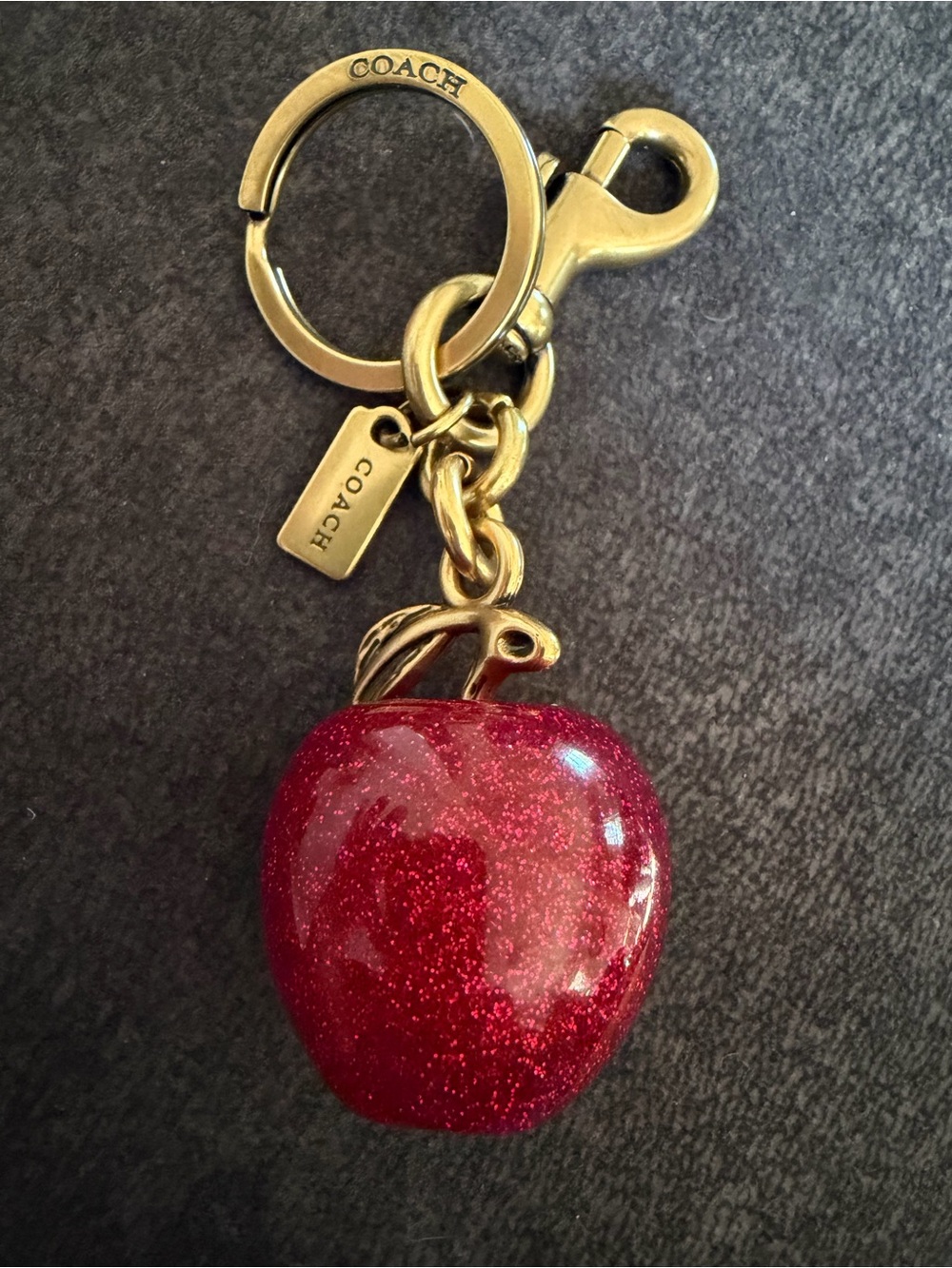 COACH Red Glitter Apple Key Charm with Gold Hardware